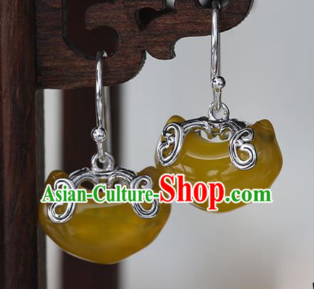 Handmade Chinese Traditional Accessories Silver Ear Jewelry Cheongsam Citrine Earrings