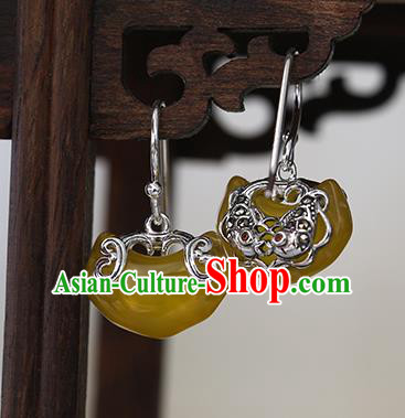 Handmade Chinese Traditional Accessories Silver Ear Jewelry Cheongsam Citrine Earrings
