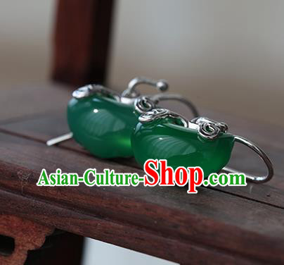 Handmade Chinese Cheongsam Chrysoprase Earrings Traditional Accessories Silver Ear Jewelry