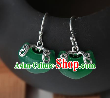 Handmade Chinese Cheongsam Chrysoprase Earrings Traditional Accessories Silver Ear Jewelry