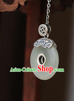 China Handmade Jade Necklace Pendant Classical Silver Accessories Traditional National Necklet Jewelry