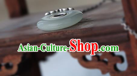 China Handmade Jade Necklace Pendant Classical Silver Accessories Traditional National Necklet Jewelry