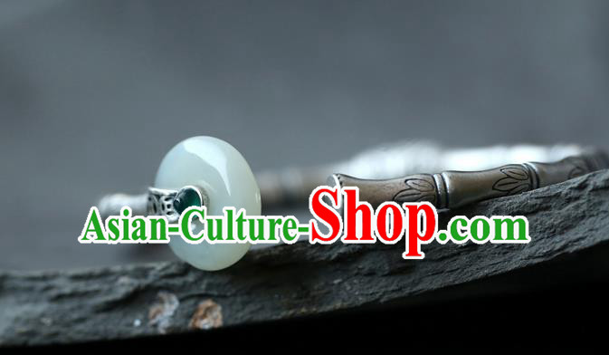 China Handmade Silver Carving Bamboo Bangle Jewelry Jade Accessories Traditional National Bracelet