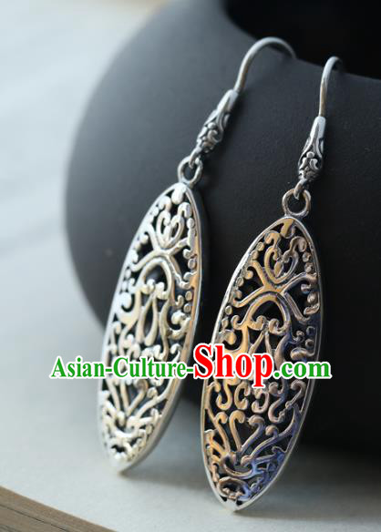 Handmade Chinese Ethnic Earrings Traditional Silver Carving Ear Jewelry Accessories