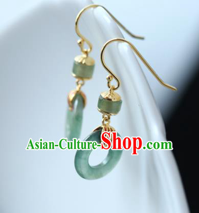 Handmade Chinese Jade Earrings Traditional Ear Jewelry Silver Accessories