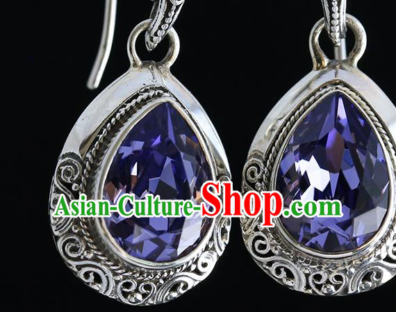 Handmade Chinese Traditional Silver Ear Jewelry Eardrop Accessories Amethyst Earrings