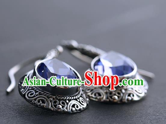 Handmade Chinese Traditional Silver Ear Jewelry Eardrop Accessories Amethyst Earrings