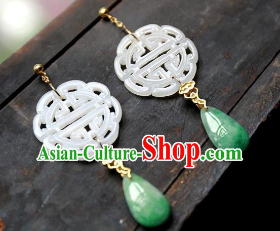 China National Wedding Jewelry Ancient Qing Dynasty Earrings Traditional Handmade White Jade Ear Accessories