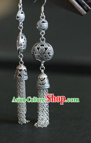 Handmade Chinese Classical Silver Tassel Earrings Traditional Ear Jewelry Hollowed Eardrop Accessories