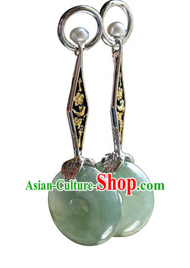 Handmade Chinese Traditional Jade Ear Jewelry Eardrop Accessories Classical Cheongsam Silver Earrings