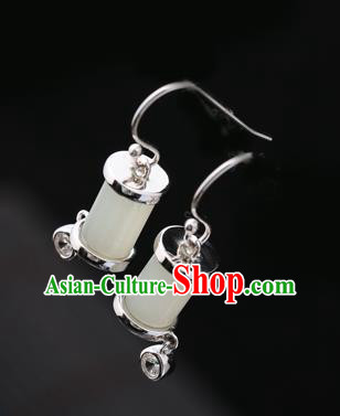 Handmade Chinese Silver Eardrop Accessories Classical Cheongsam Earrings Traditional Jade Ear Jewelry
