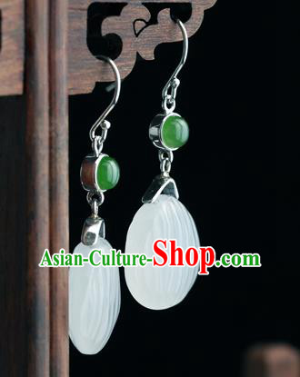 Handmade Chinese Silver Jade Eardrop Classical Cheongsam Carving Quartz Earrings Accessories Traditional Ear Jewelry