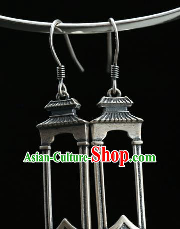 Handmade Chinese Traditional Pearl Ear Jewelry Eardrop Accessories Silver Carving Palace Earrings