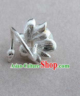 China Handmade Silver Carving Ring Traditional Jewelry Accessories White Jade Lotus Seedpod Circlet