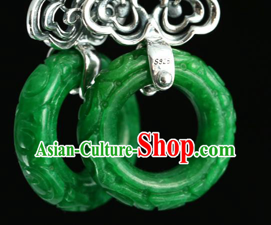 Handmade Chinese Traditional Silver Carving Cloud Ear Jewelry Eardrop Accessories Palace Jade Earrings