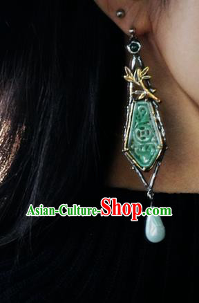 China Handmade Jade Ear Accessories Traditional Cheongsam Earrings National Jewelry