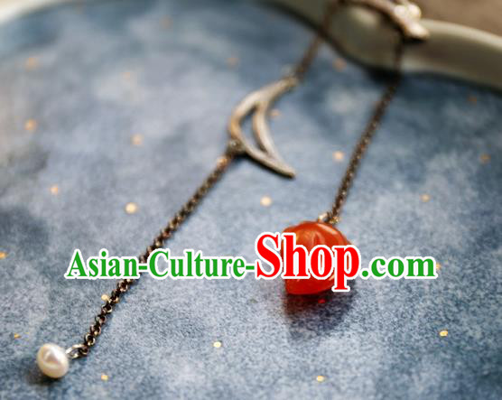 China National Cheongsam Agate Earrings Traditional Silver Jewelry Handmade Long Tassel Ear Accessories
