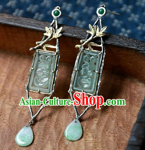 China National Cheongsam Earrings Traditional Wedding Jewelry Handmade Ear Accessories Jade Products