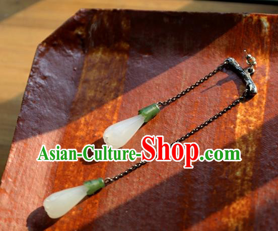 China Handmade Jade Yulan Magnolia Ear Accessories National Cheongsam Earrings Traditional Silver Jewelry Ornaments