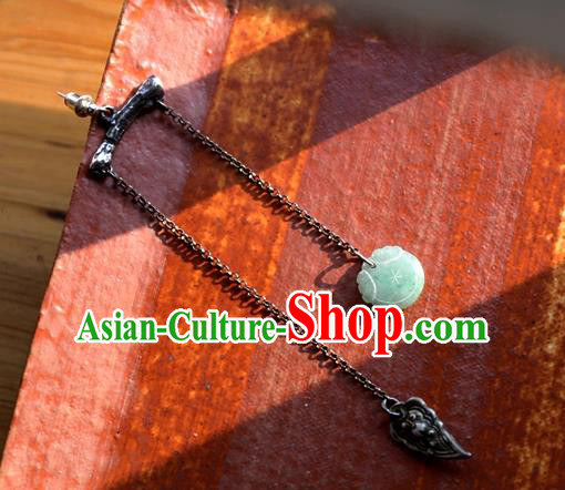 China Handmade Silver Long Tassel Ear Accessories National Cheongsam Earrings Traditional Jade Jewelry Ornaments