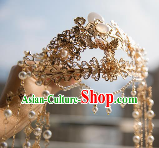 China Tang Dynasty Wedding Golden Hair Crown Traditional Hanfu Hair Accessories Ancient Court Phoenix Coronet Hairpin