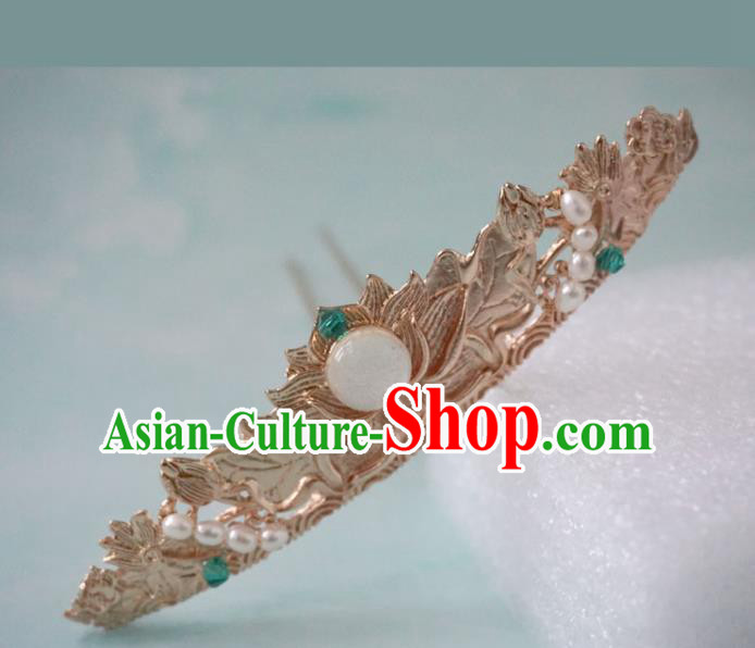 China Ming Dynasty Golden Lotus Hair Crown Traditional Hanfu Hair Accessories Ancient Noble Woman Hairpins