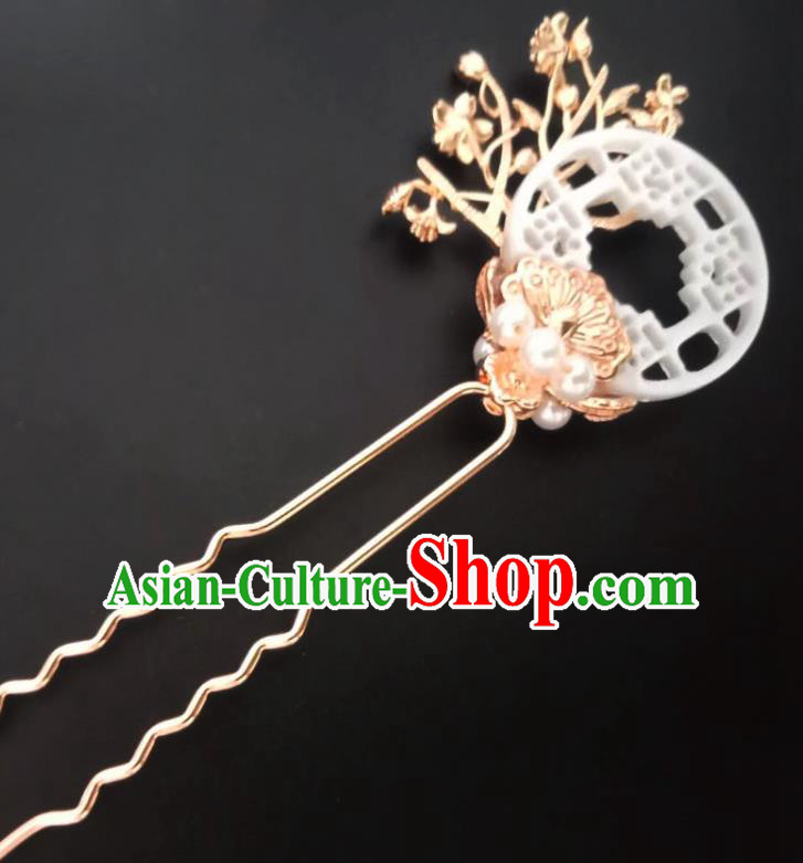 China Tang Dynasty Shell Hair Stick Traditional Hanfu Hair Accessories Ancient Noble Woman Golden Plum Hairpins