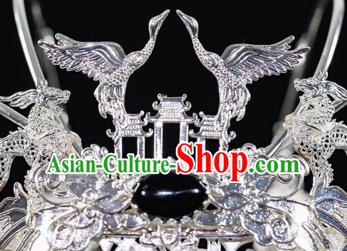 China Ancient Princess Phoenix Coronet Hairpins Traditional Hanfu Tang Dynasty Hair Accessories Argent Crane Hair Crown