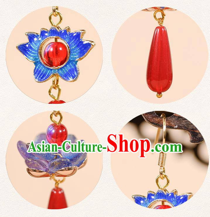 Chinese Classical Blueing Lotus Earrings Traditional Qing Dynasty Jewelry Ornaments Handmade Ancient Empress Ear Accessories