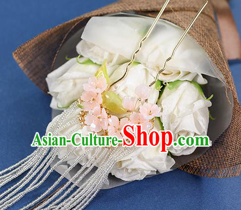 China Ancient Princess Long Tassel Hairpin Traditional Hanfu Ming Dynasty Hair Accessories Flowers Hair Stick