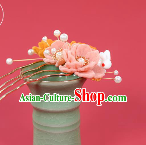 China Ancient Princess Velvet Flowers Hair Comb Traditional Hanfu Qing Dynasty Hair Accessories Court Hairpin