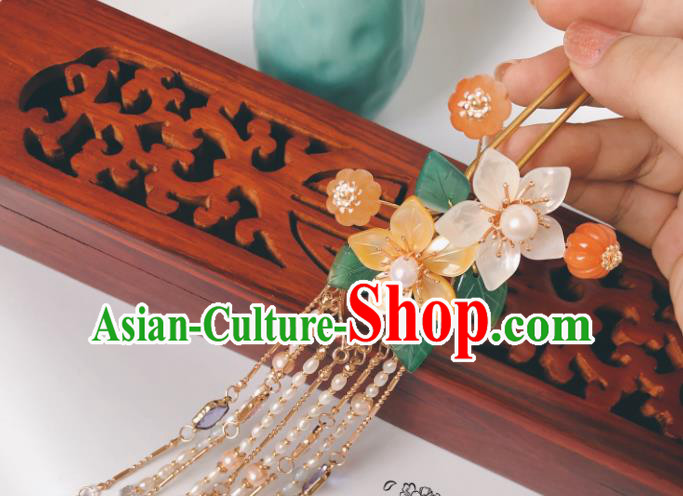 China Traditional Hanfu Jade Pumpkin Hair Stick Song Dynasty Hair Accessories Ancient Empress Pearls Tassel Hairpin