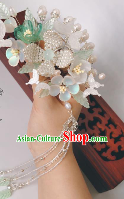 China Ancient Princess Tassel Flowers Hairpin Song Dynasty Hair Accessories Traditional Hanfu Shell Butterfly Pearls Hair Stick