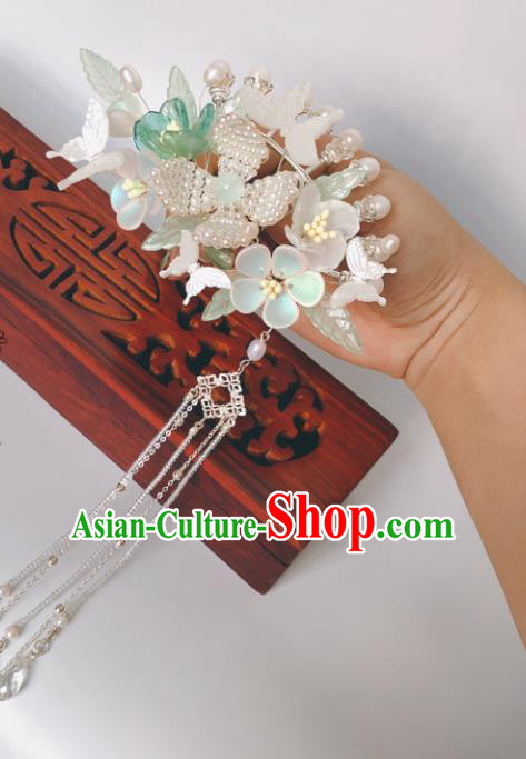 China Ancient Princess Tassel Flowers Hairpin Song Dynasty Hair Accessories Traditional Hanfu Shell Butterfly Pearls Hair Stick