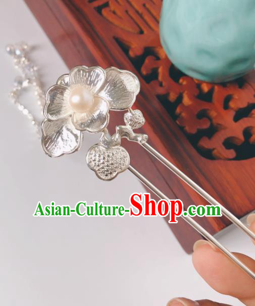 China Traditional Hanfu Cupronickel Phalaenopsis Hair Stick Ancient Princess Hairpin Song Dynasty Pearls Tassel Hair Accessories