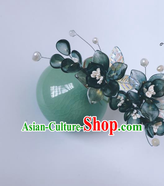 China Ancient Princess Hairpin Song Dynasty Green Flowers Hair Accessories Traditional Hanfu Hair Stick