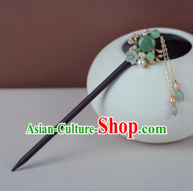China Classical Cheongsam Wood Hair Stick Traditional Hair Accessories Jade Hairpin