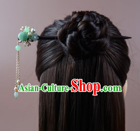 China Classical Cheongsam Wood Hair Stick Traditional Hair Accessories Jade Hairpin
