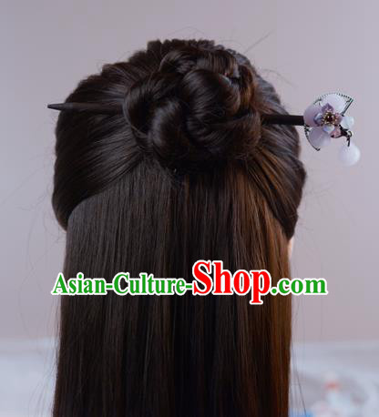 China Traditional Hair Accessories Cheongsam Pink Flower Hairpin Hanfu Wood Hair Stick