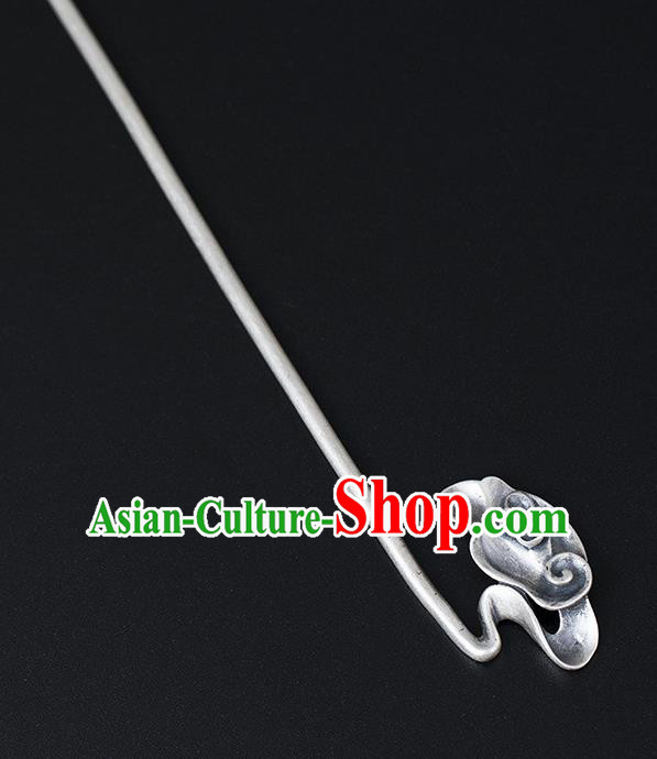 China Handmade Silver Carving Cloud Hairpin Traditional Hair Accessories Classical Cheongsam Hair Stick