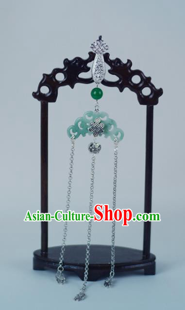 Chinese Traditional Cheongsam Jade Jewelry Pendant Accessories Handmade Argent Tassel Brooch