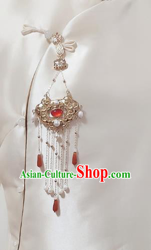 Chinese Traditional Accessories Handmade Tassel Brooch Pendant Cheongsam Golden Lock Jewelry