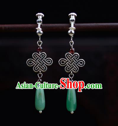 Chinese Classical Silver Earrings Traditional Jewelry Ornaments Handmade Jade Ear Accessories