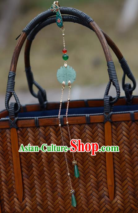 Chinese Jade Tassel Pendant Handmade Breastpin Traditional Collar Accessories Cheongsam Blueing Brooch Jewelry