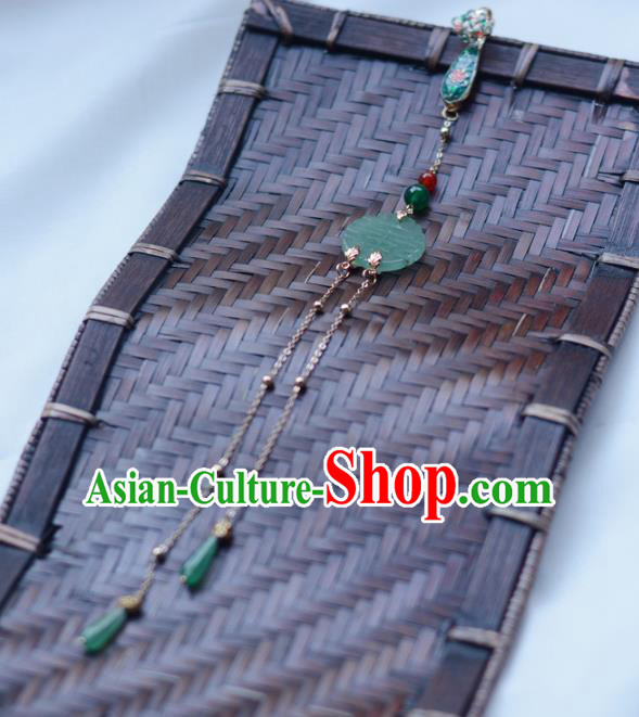 Chinese Jade Tassel Pendant Handmade Breastpin Traditional Collar Accessories Cheongsam Blueing Brooch Jewelry