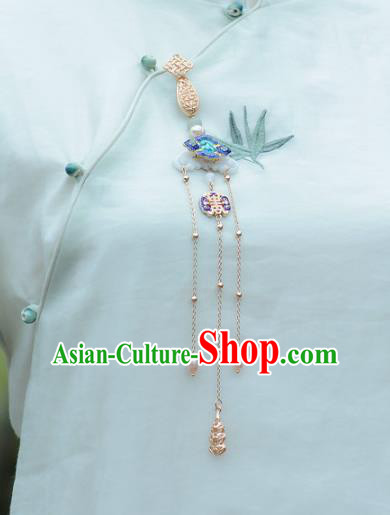 Chinese Handmade Breastpin Traditional Collar Accessories Cheongsam Blueing Brooch Jewelry White Jade Tassel Pendant