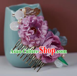 China Classical Cheongsam Lilac Silk Flowers Hair Comb Traditional Hair Accessories Hairpin