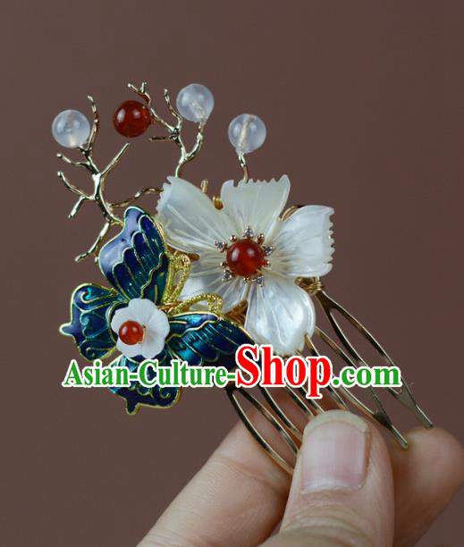 China Classical Cheongsam Shell Butterfly Hair Comb Traditional Hair Accessories Blueing Butterfly Hairpin