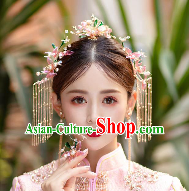China Handmade Golden Tassel Hair Clasp Bride Hair Crown Traditional Wedding Hair Accessories