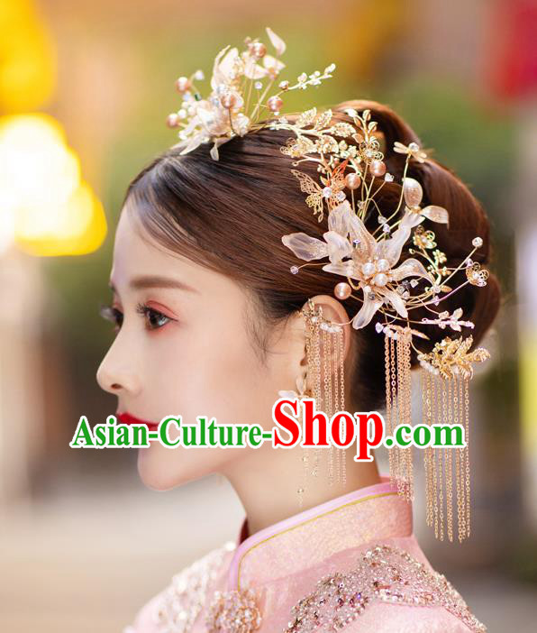 China Traditional Wedding Headwear Handmade Xiuhe Suit Bride Hair Accessories Hairpins Hair Comb Complete Set